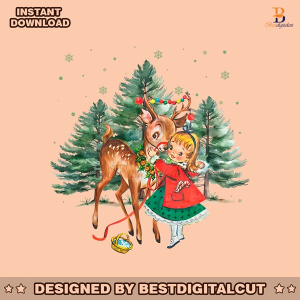 vintage-christmas-girl-and-reindeer-png-sublimation-design