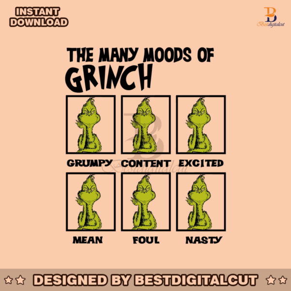 the-many-moods-of-grinch-svg-cutting-digital-file