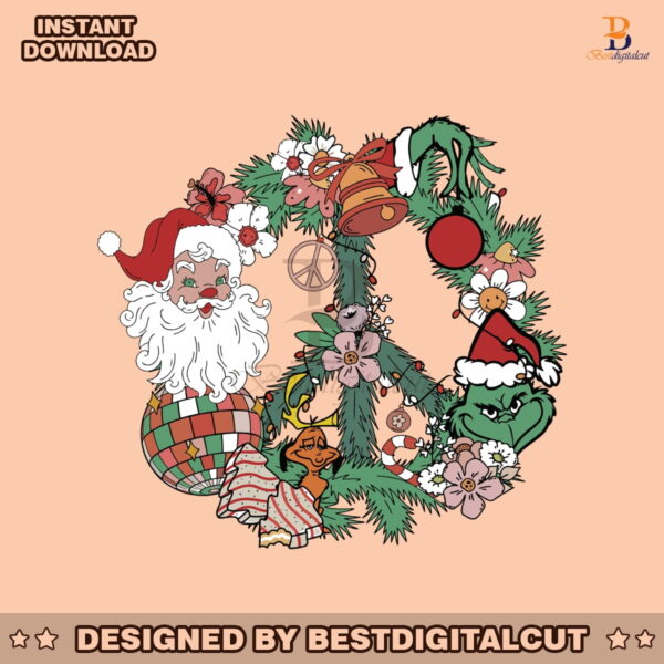 retro-christmas-wreath-santa-claus-and-grinch-svg-file