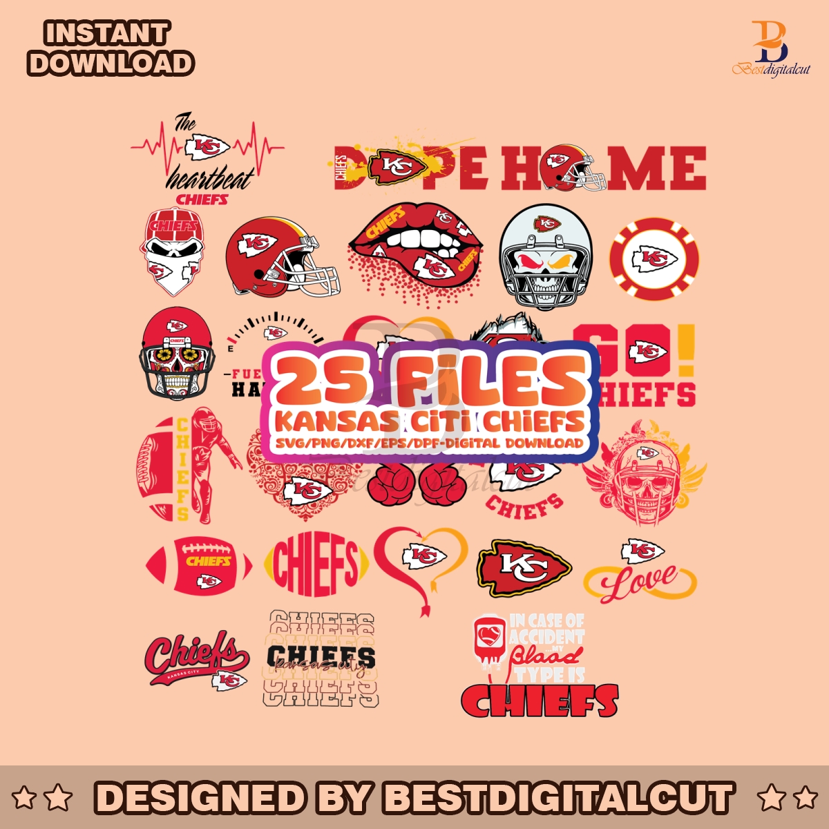 Kansas City Chiefs Football Team Svg Bundle Download Best Digital Cut