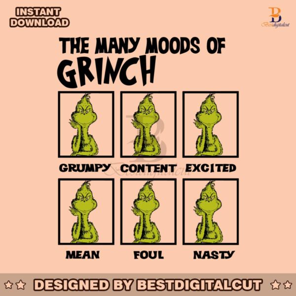 the-many-moods-of-grinch-svg-cutting-digital-file