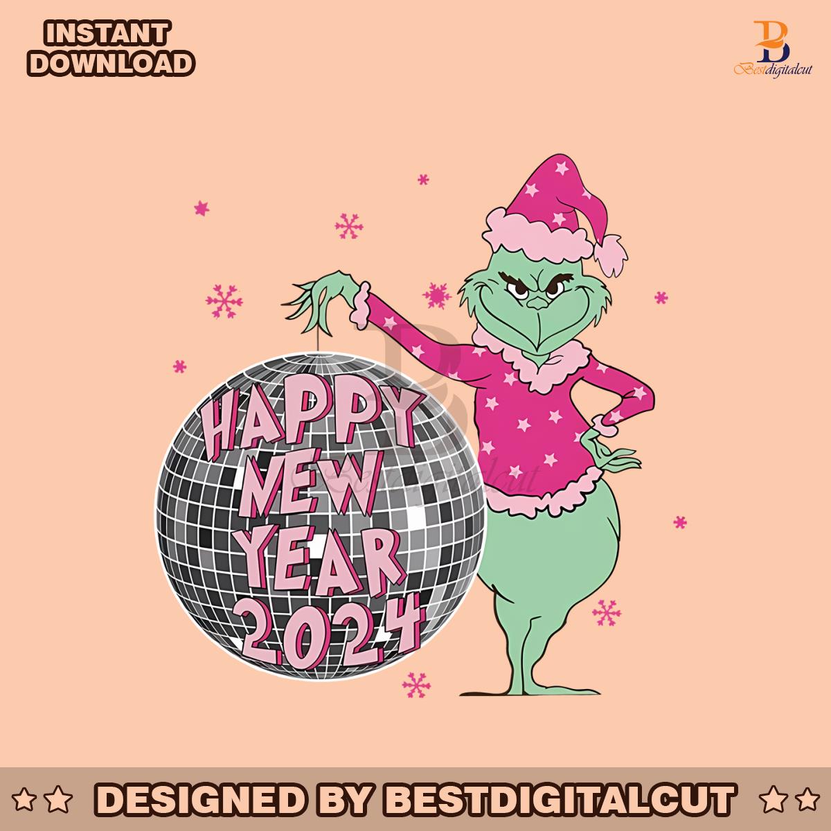 Disco Ball Grinch Happy New Year 2024 PNG BestDigitalCut   MR Bestdigitalcutcom 1112231022 12122023112741 1 