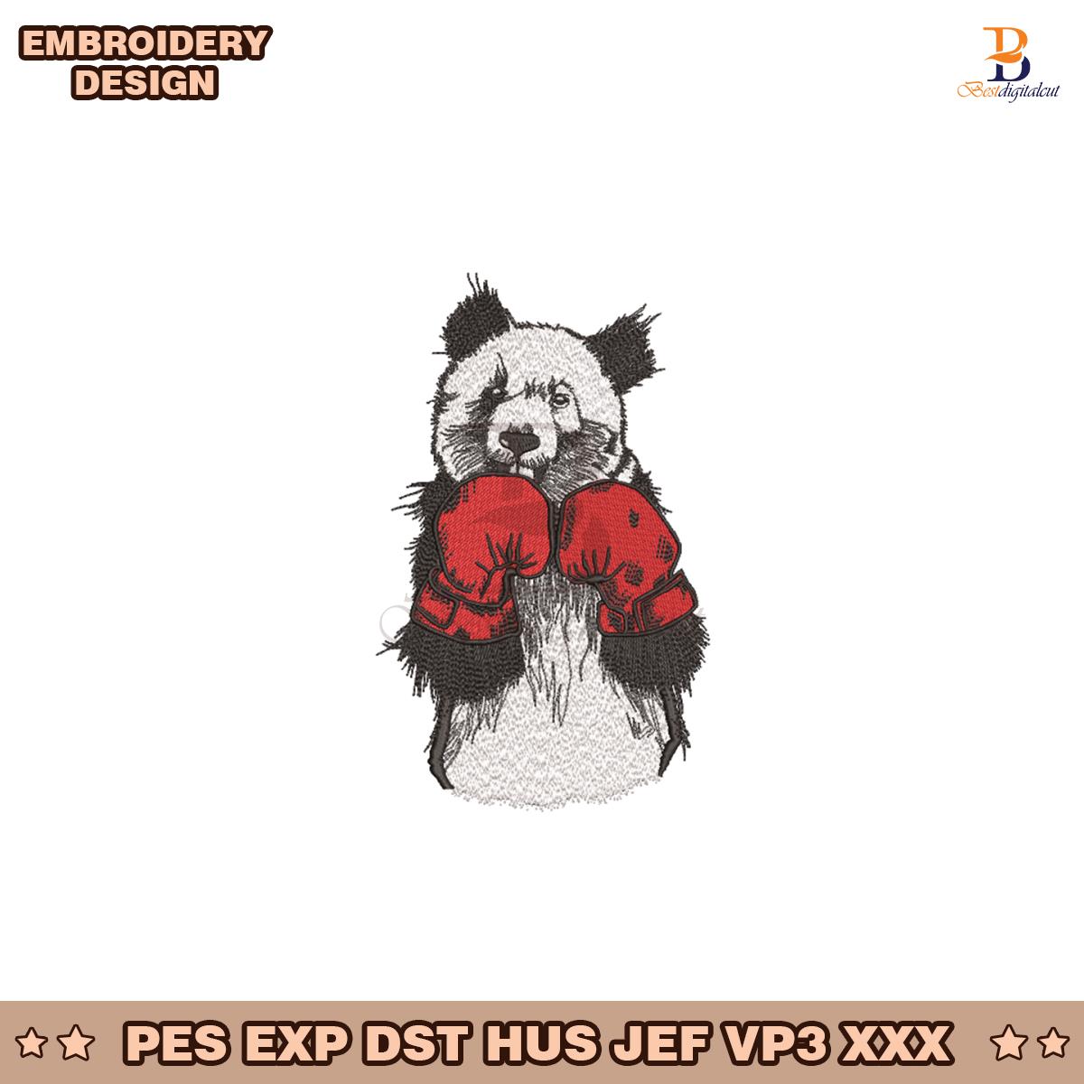 Panda in Boxing Gloves Embroidery Design