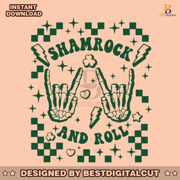 checkered-shamrock-and-roll-skeleton-hand-svg