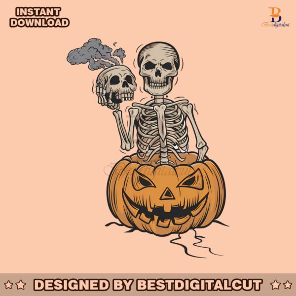 pumpkin-skeleton-holding-skull-svg