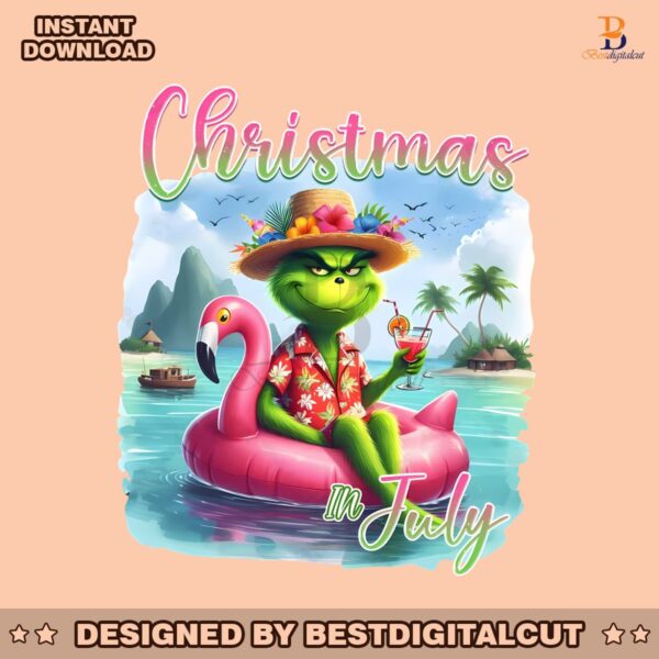 retro-christmas-in-july-grinch-summer-beach-png