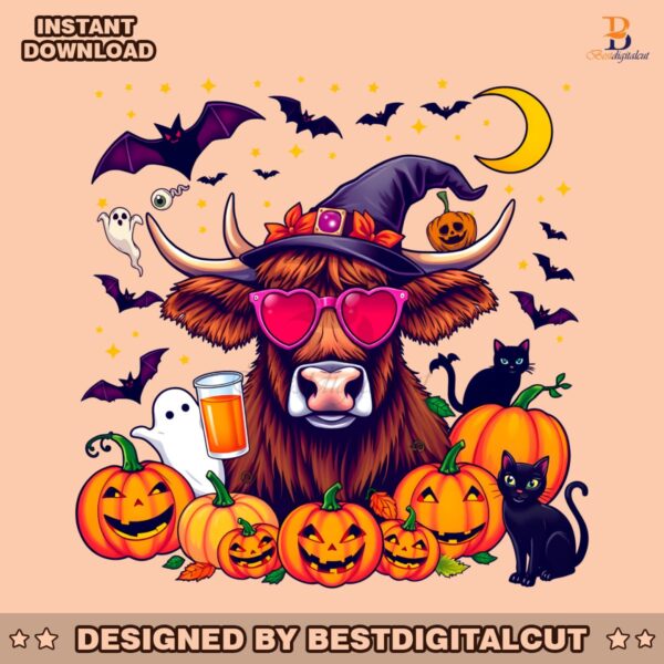 retro-halloween-highland-cow-png