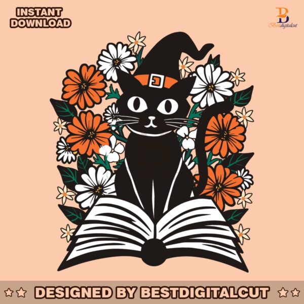 floral-black-cat-witchy-cat-bookish-svg