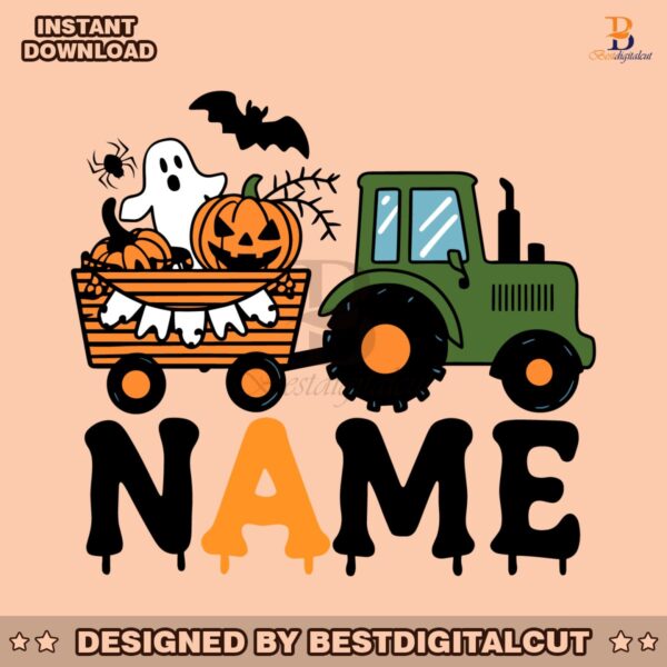 green-tractor-halloween-custom-name-svg