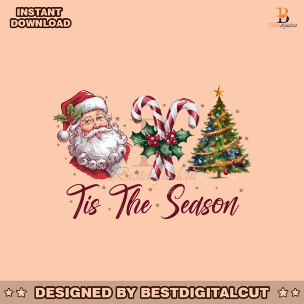 retro-christmas-png-tis-the-season-design-santa-claus-watercolor-merry-christmas-sublimation