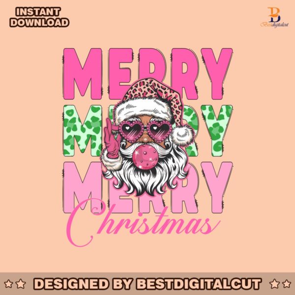 pink-christmas-retro-leopard-hat-santa-blowing-bubble-png