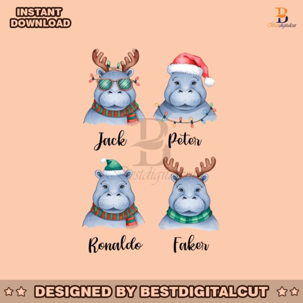 personalized-christmas-hippos-santa-hat-family-matching-kids-name-png