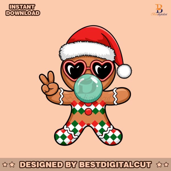 retro-cute-christmas-gingerbread-blowing-bubbles-santa-hat-svg