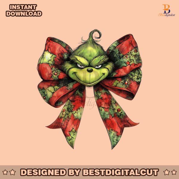 retro-christmas-coquette-grinch-head-bow-png