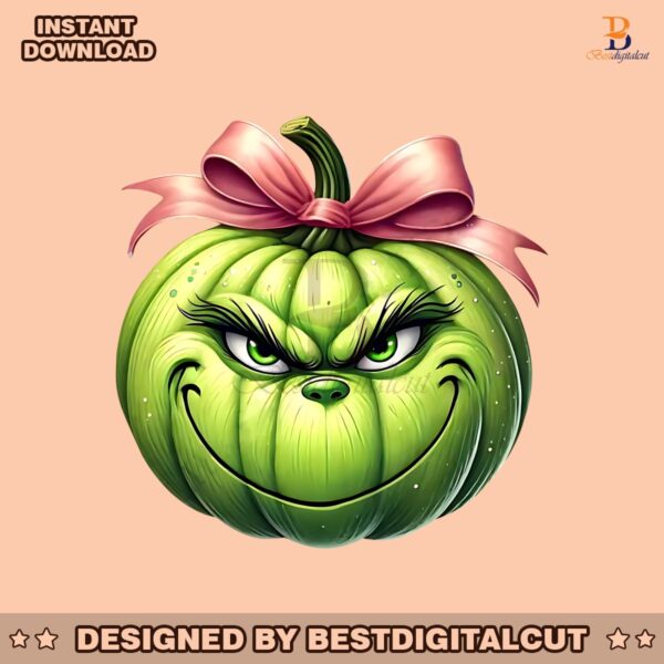 pink-bow-grinch-face-pumpkin-png