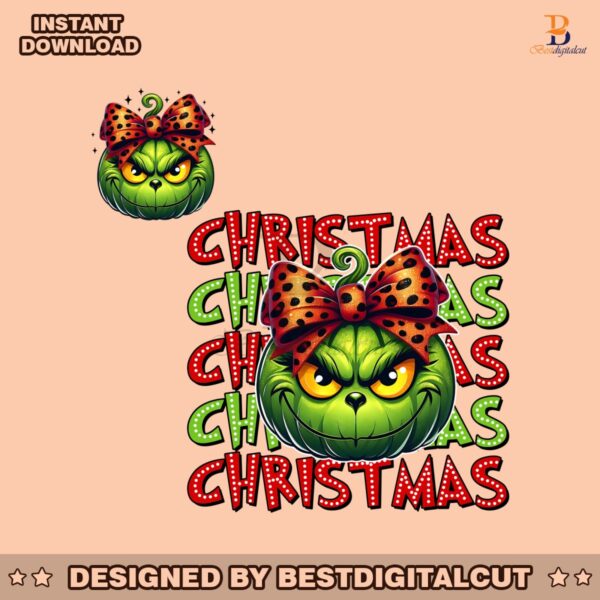 glitter-grinch-pumpkin-leopard-coquette-bow-png