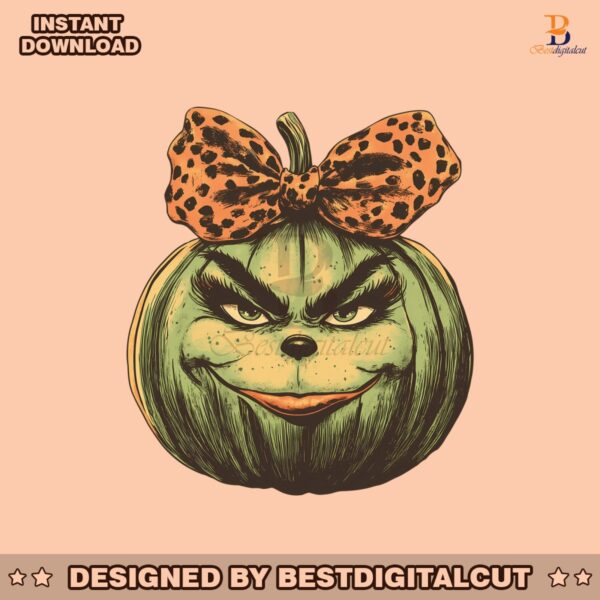 retro-grinch-pumpkin-face-leopard-coquette-bow-png