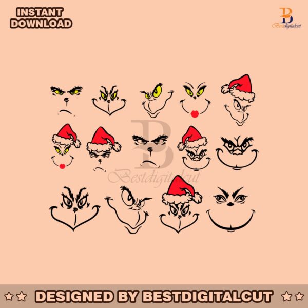 grinch-face-outline-santa-hat-svg-bundle