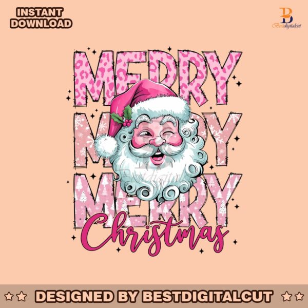 retro-water-color-pink-santa-claus-merry-christmas-png