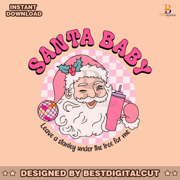 retro-groovy-pink-santa-baby-checkered-svg