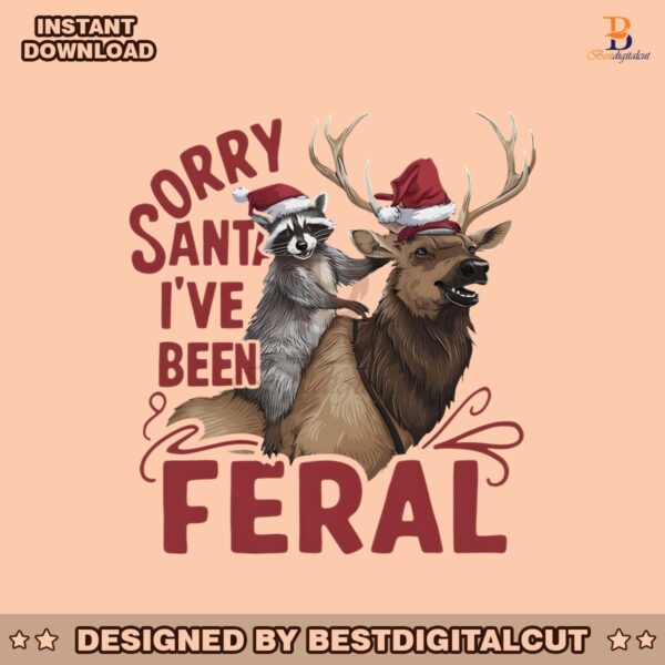 sorry-santa-ive-been-feral-funny-raccoon-christmas-reindeer-santa-hat-png