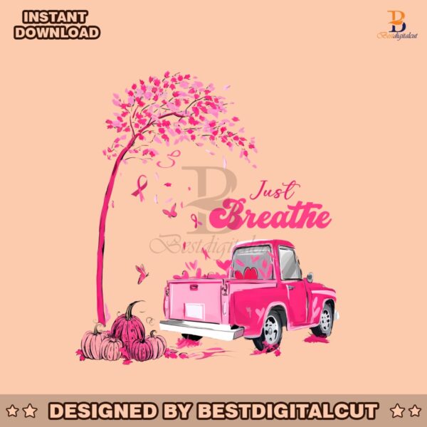 retro-fall-breast-cancer-just-breathe-pink-ribbon-truck-png-sublimation