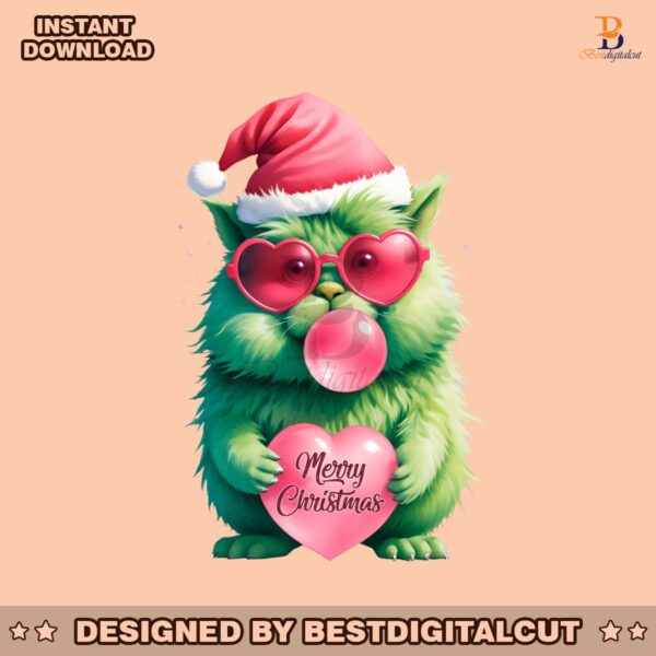 cute-grinch-cat-blowing-bubble-pink-christmas-png