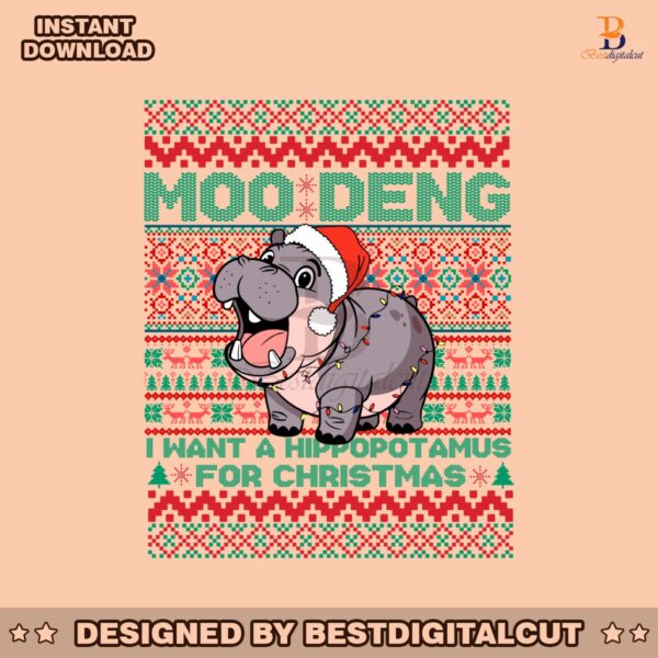 christmas-moo-deng-funny-hippo-ugly-christmas-sweater-svg