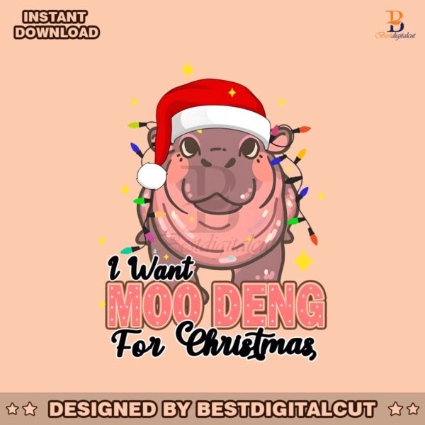 i-want-moo-deng-for-christmas-santa-hat-christmas-light-png