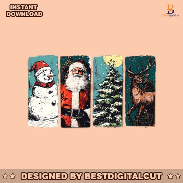 retro-vintage-christmas-snowman-santa-pine-tree-reindeer-png