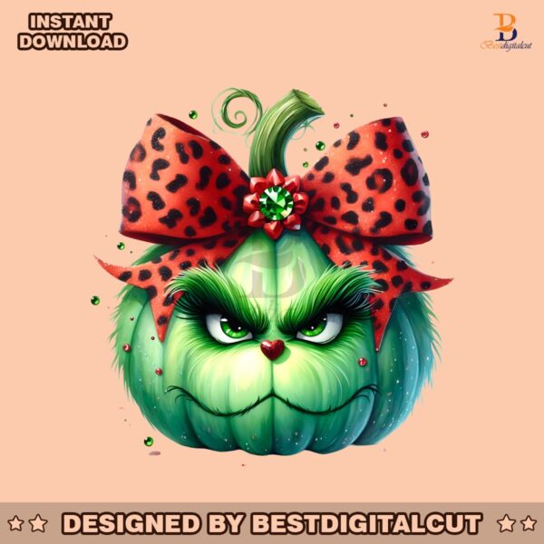 grinch-head-pumpkin-leopard-coquette-bow-png