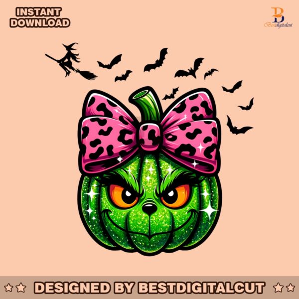 glitter-halloween-pumpkin-grinch-pink-leopard-coquette-png