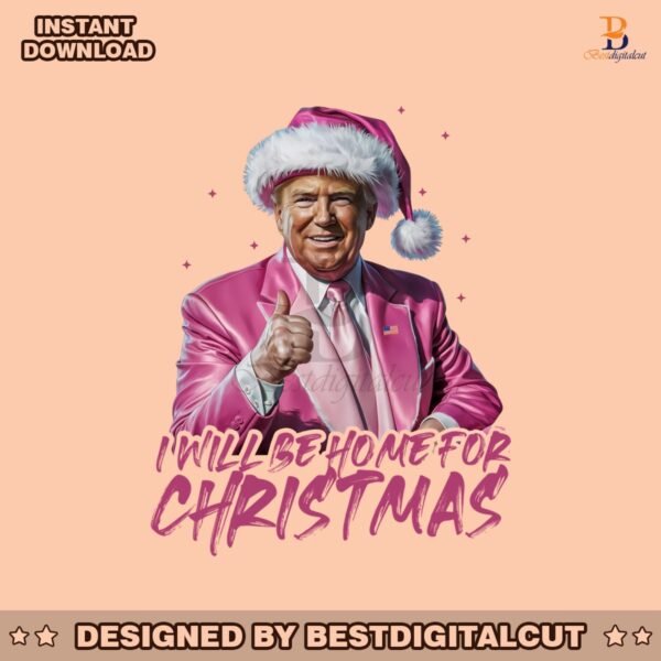 trump-i-will-be-home-for-christmas-pink-santa-hat-png