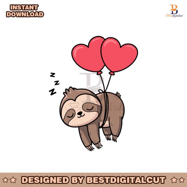 cute-sloth-sleeping-with-heart-balloon-cartoon-svg