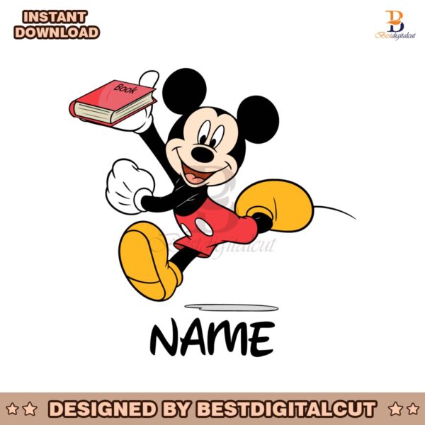 mickey-teacher-holding-book-custom-name-svg