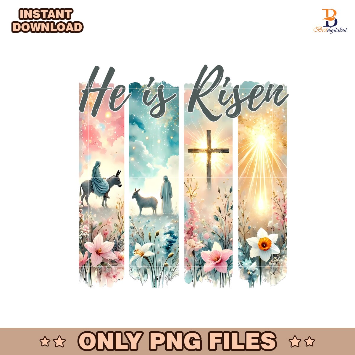 Brush Stroke Jesus He Is Risen Easter PNG Sublimation