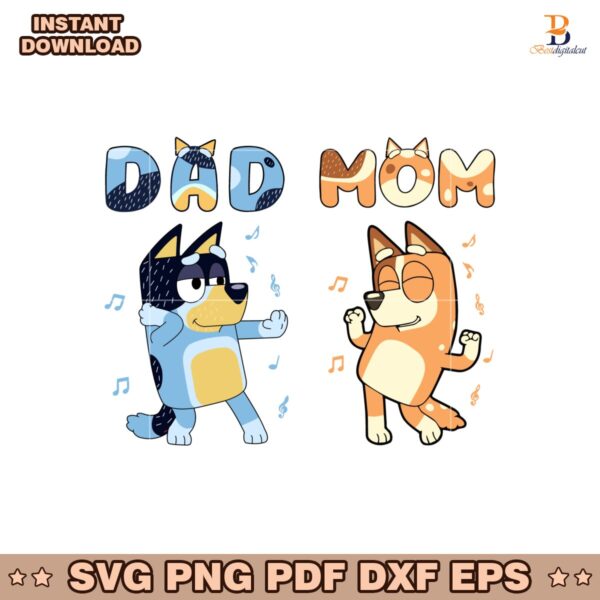 Couple Bluey Mom And Bluey Dad Dancing Svg