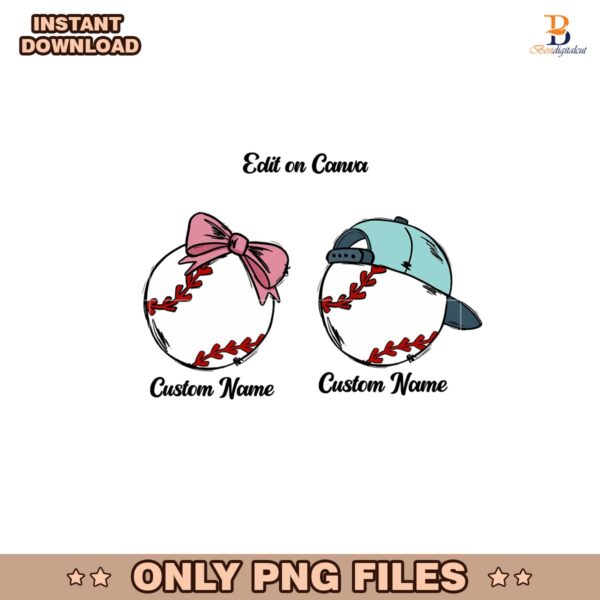 Custom Boy And Girl Baseball Coquette Bow Png