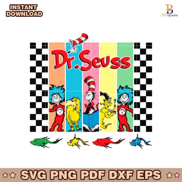 Dr Seuss Read Across America Cartoon Character Checkered SVG