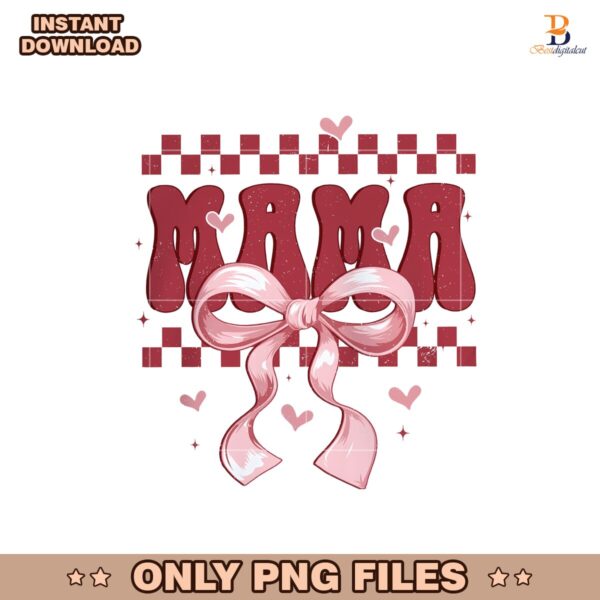 Retro Mama Checkered Coquette Bow Valentine Png