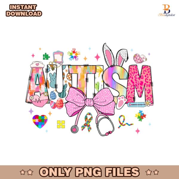 Autism Nurse Coquette Bow Stethoscope Bunny PNG
