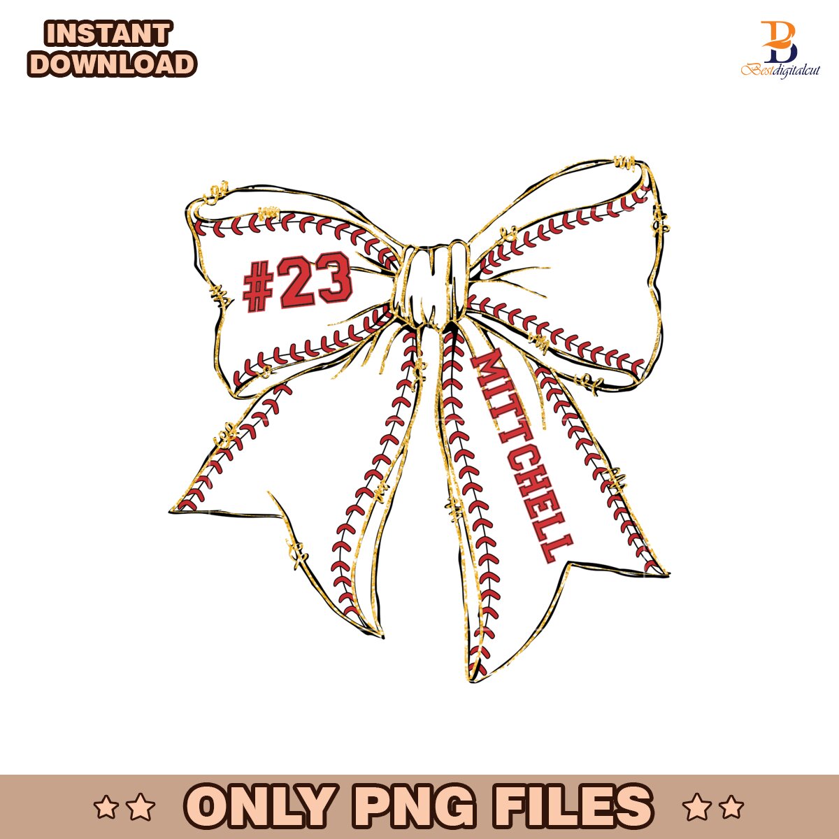 Custom Name Number Baseball Bow PNG