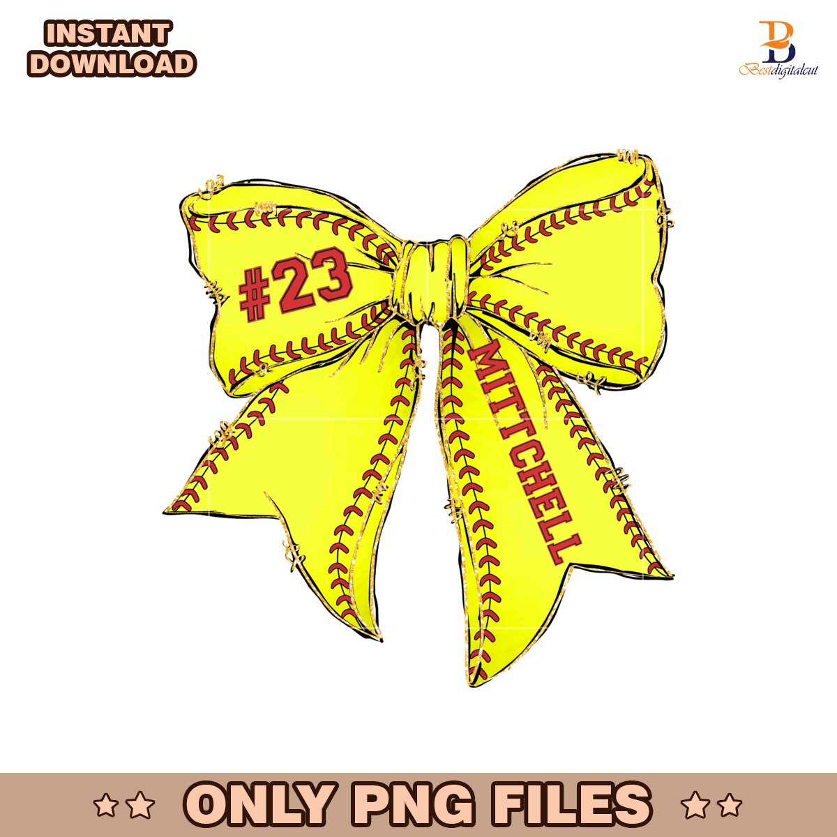 Custom Name Number Softball Bow PNG