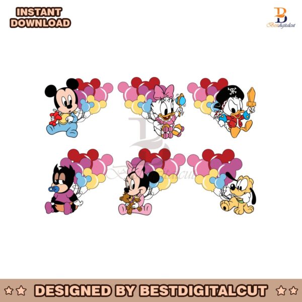 Disney Cute Baby Friends With Balloon PNG