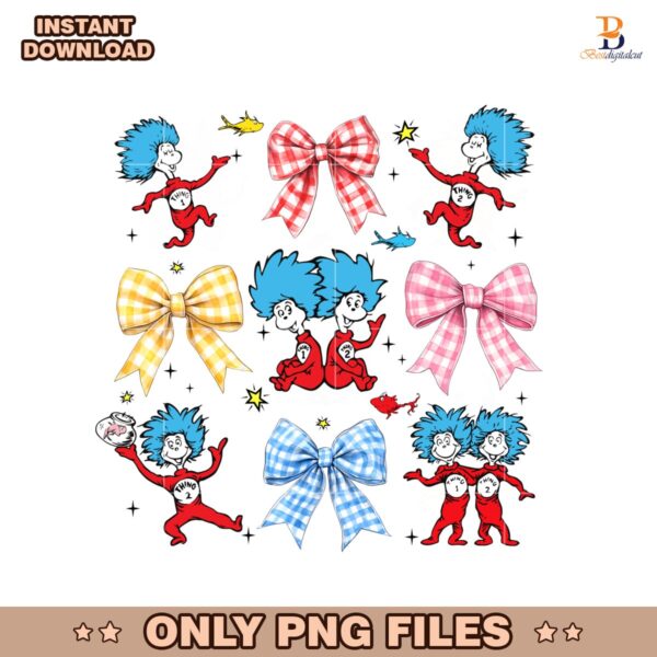 Dr Seuss Thing 1 Thing 2 Read Across America Coquette Bow PNG
