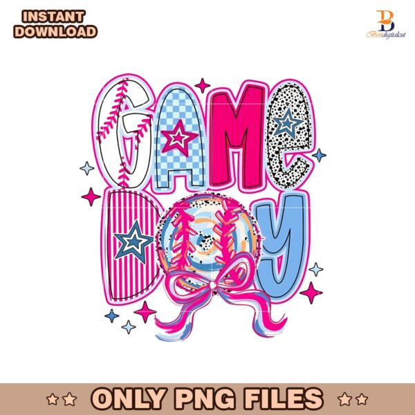 Game Day Baseball Coquette Bow Brushstroke Png