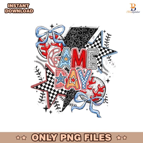 Game Day Baseball Mom Checkered Coquette Png