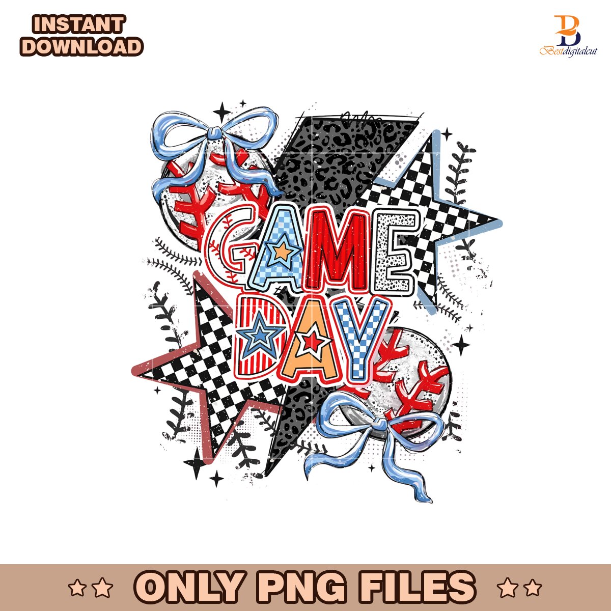 Game Day Baseball Mom Checkered Coquette Png
