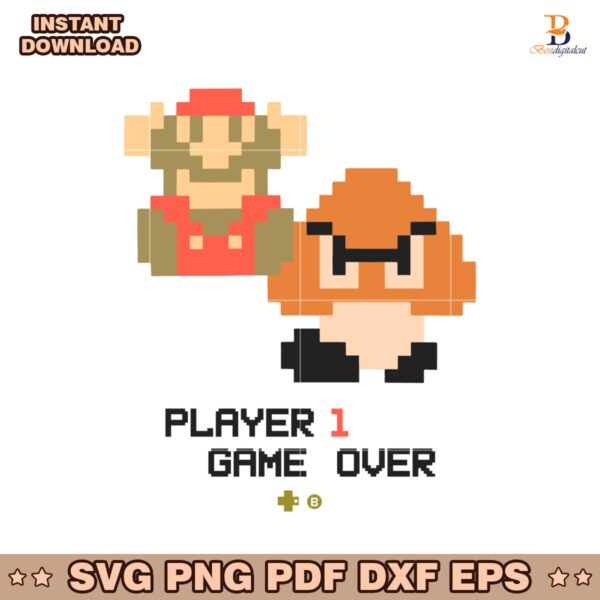 Player 1 Game Over Funny Super Mario Players SVG