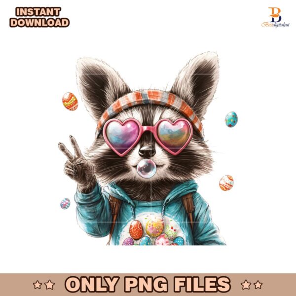 Retro Easter Raccoon Blowing Bubble PNG